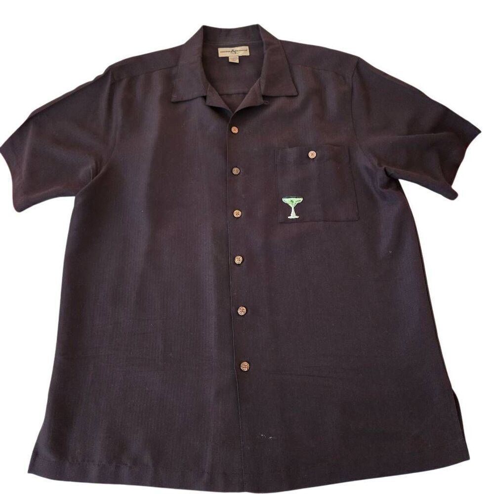 Hook & Tackle Mens Short Sleeve Embroidered Button-up Shirt Black Large